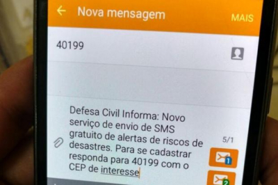 Serviço da Defesa Civil emite alertas de desastres naturais por SMS