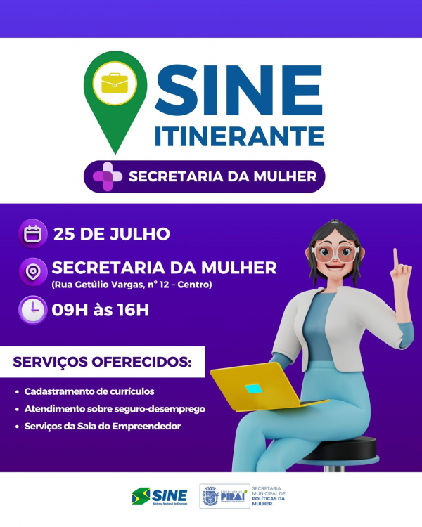 SINE Itinerante passa a atender mensalmente na Secretaria da Mulher em Piraí
