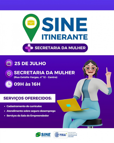 SINE Itinerante passa a atender mensalmente na Secretaria da Mulher em Piraí