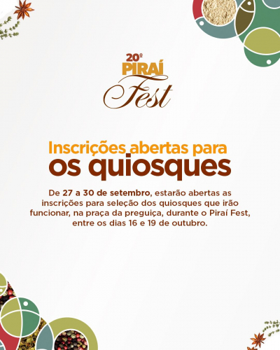 Prefeitura de Piraí abre inscrições para os quiosques da Praça da Preguiça no Piraí Fest 2025