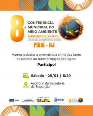 Piraí realiza a 8ª Conferência Municipal de Meio Ambiente no próximo sábado, 25 de janeiro