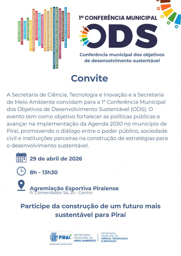 Pira&iacute; realiza 1&ordf; Confer&ecirc;ncia Municipal dos Objetivos de Desenvolvimento Sustent&aacute;vel nesta quarta-feira (29)