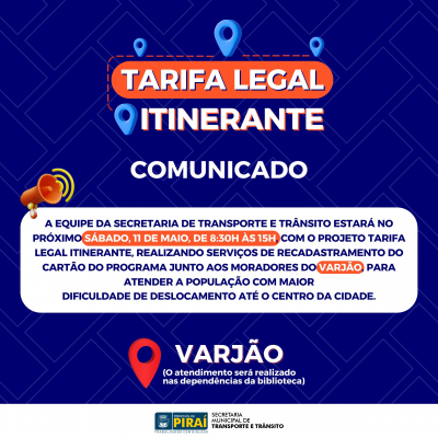 Projeto 'Tarifa Legal Itinerante' vai estar no Varjão sábado!