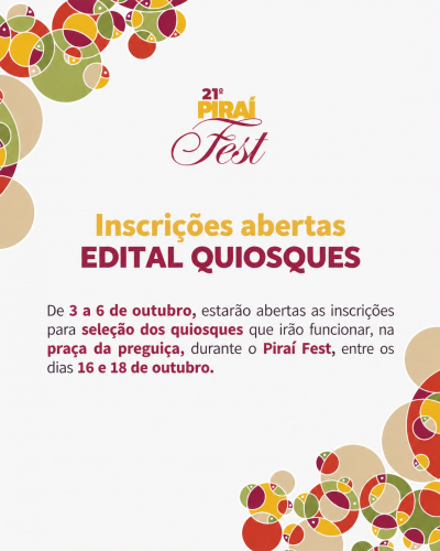 Piraí Fest abre inscrições para seleção de quiosques da 21ª edição