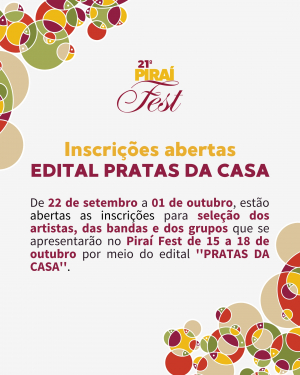 Pira&iacute; Fest 2026 abre inscri&ccedil;&otilde;es para artistas, bandas e grupos no Edital Pratas da Casa