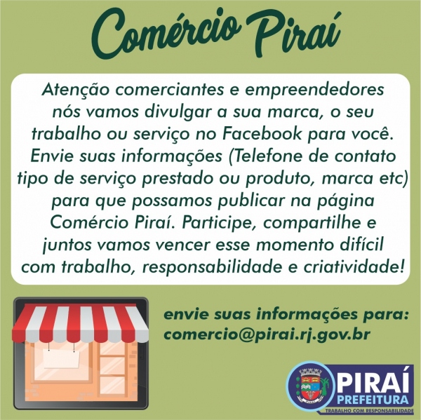 Prefeitura de Piraí cria página para auxiliar comerciantes na vendas online e delivery